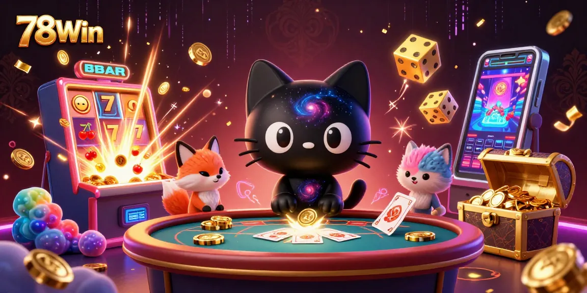 Engage with exciting 78Win casino adventures featuring a cosmic cat and colorful fox.
