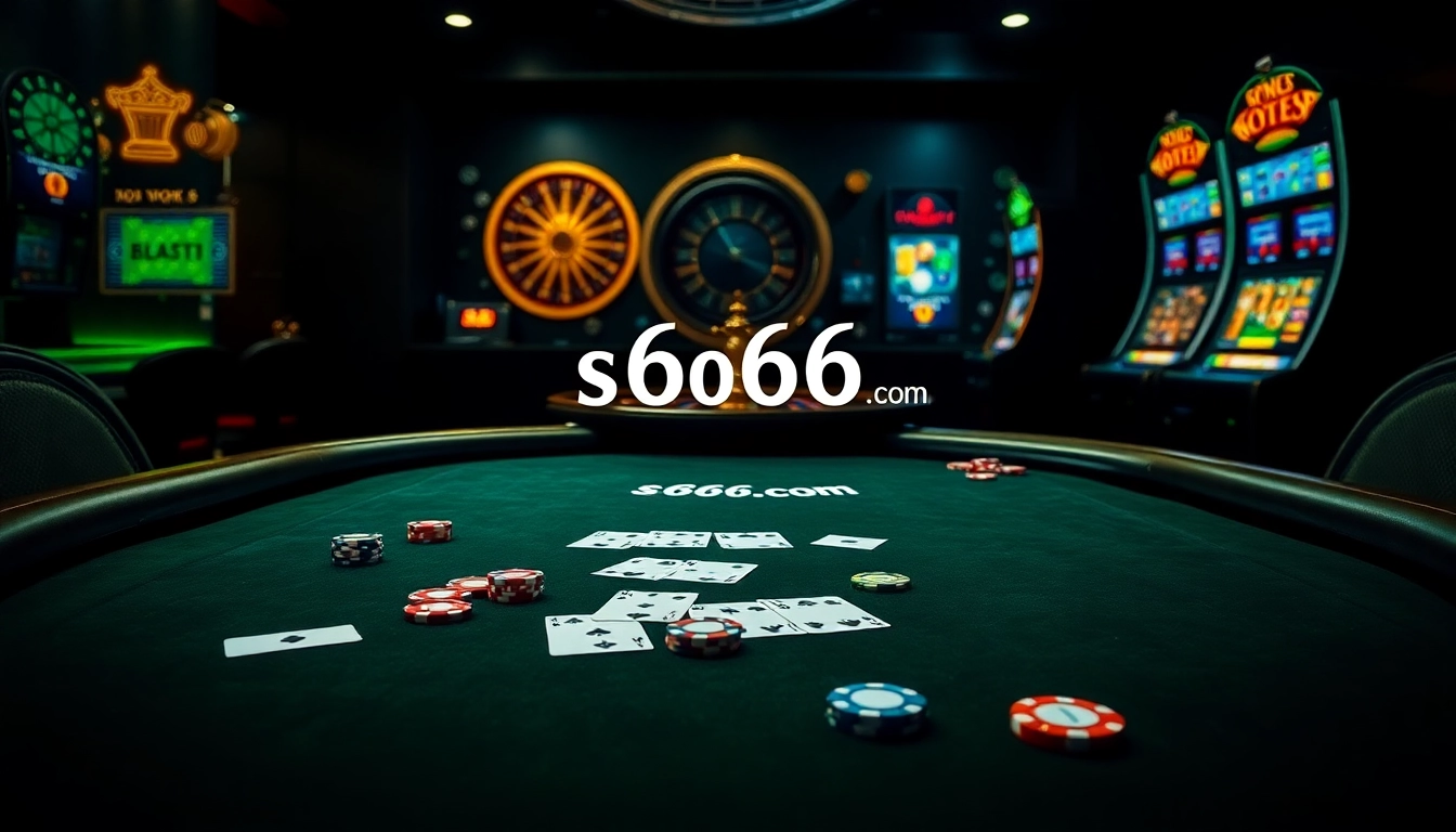Experience the thrill of s666.com with a stunning casino scene featuring poker and roulette.
