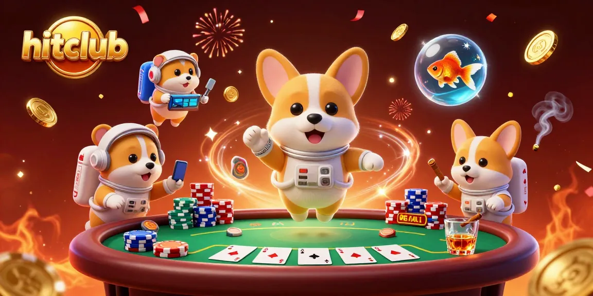Experience the thrill at hitclub with a floating casino scene featuring a corgi, hamster, and goldfish.