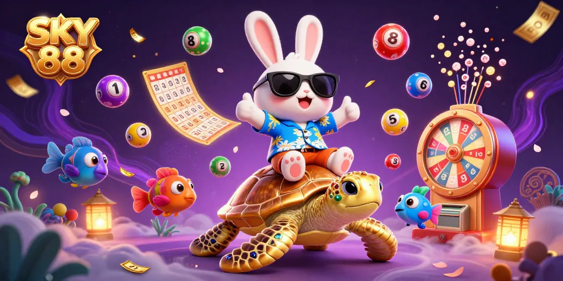 Experience excitement with SKY 88 amidst vibrant lottery and casino elements in dynamic scene