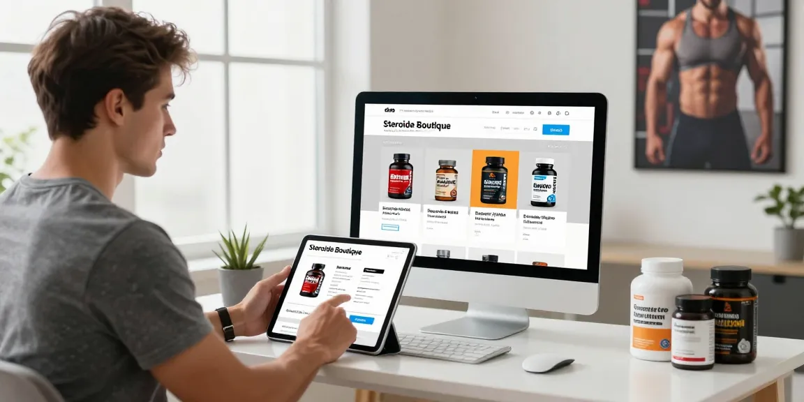 Browse Steroide Boutique's safe anabolic steroids online shopping experience with an athlete using a tablet.