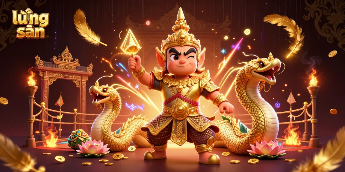 Experience the thrill of sports betting with lương sơn in a dynamic, ultra-detailed 3D scene featuring temple guardians and Naga companions.