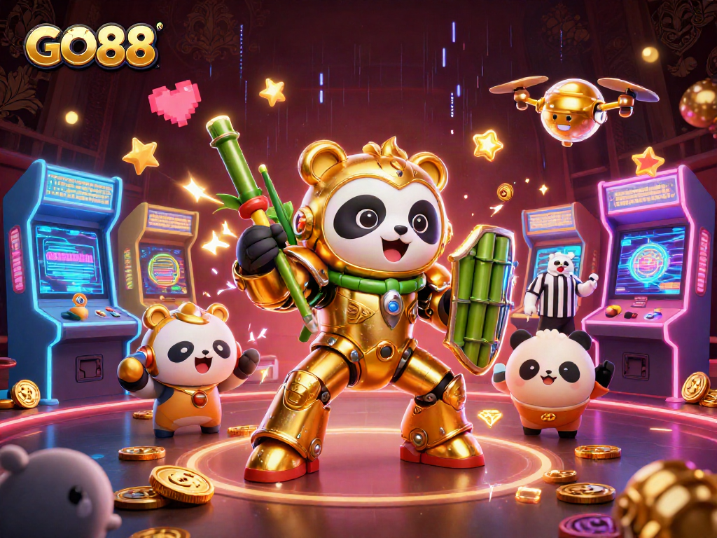 Engage in exciting gaming with GO88's vibrant casino illustration showcasing thrilling characters and elements.