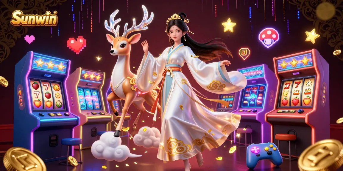 Spin the reels at Sunwin with immersive slot games featuring vibrant characters and golden casino elements.