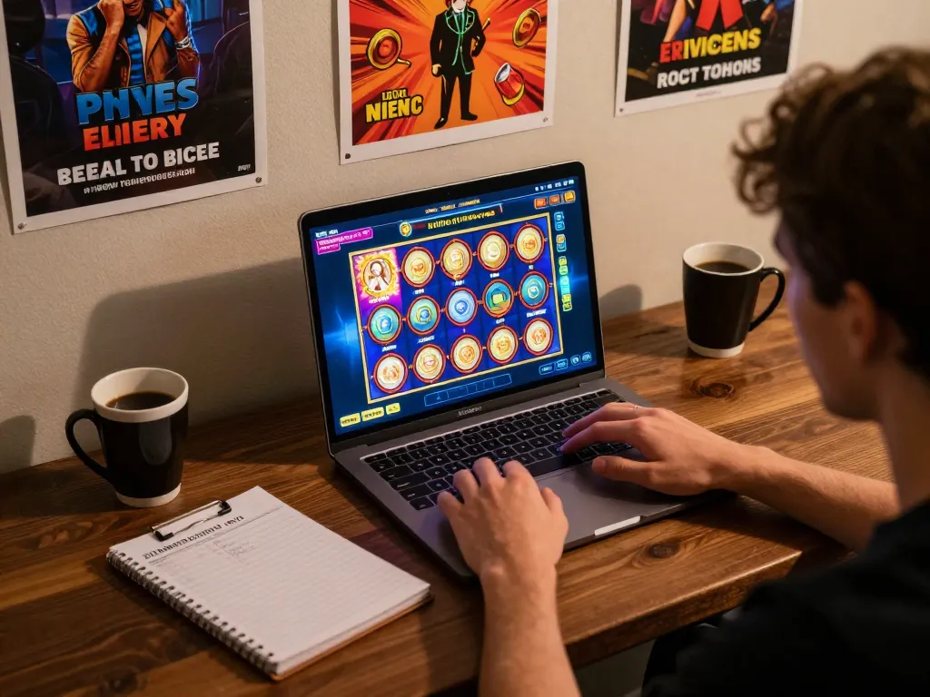 Player enjoying lucky88z online slots while managing gaming strategies in a cozy home setup.