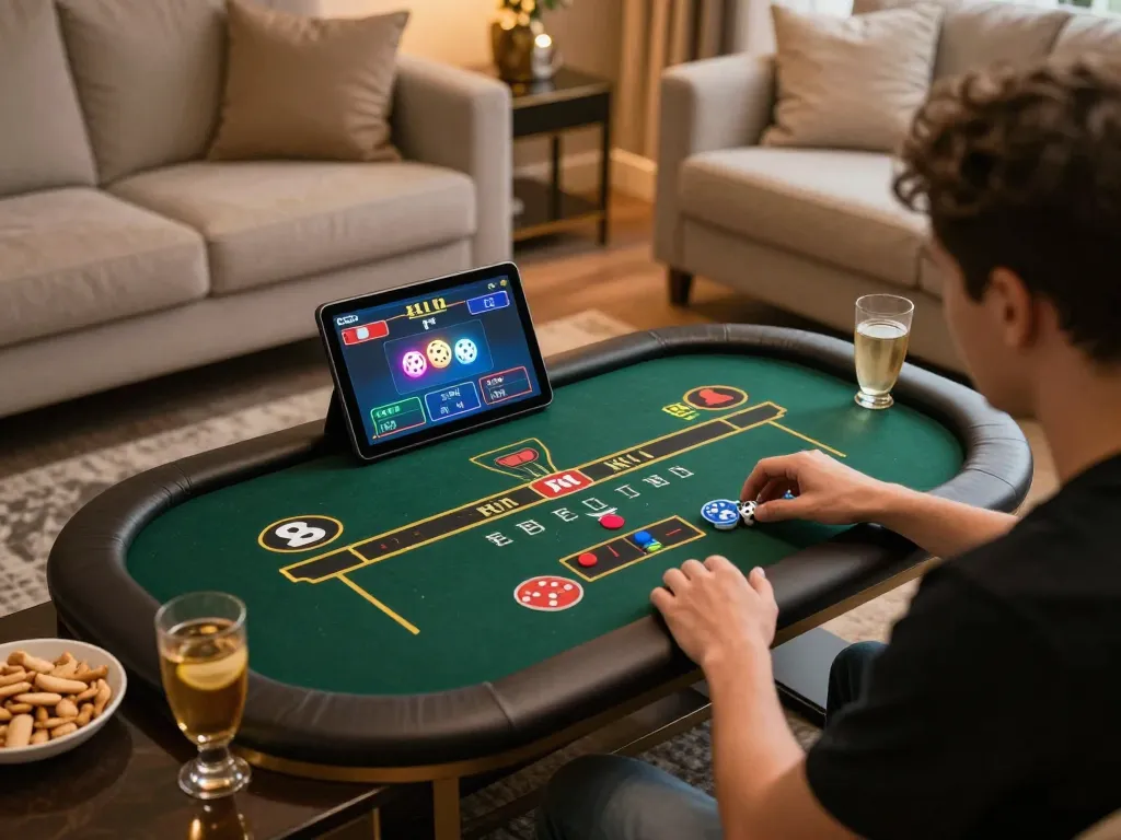 Taking strategic bets while playing Tài Xỉu on taixiuonlinego app in a cozy home setting