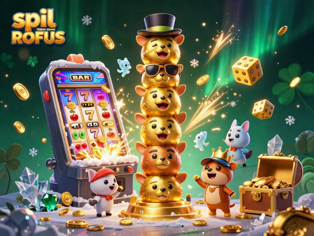 Experience thrilling gameplay at spil casino uden om ROFUS, featuring vibrant slot machines and animated totem characters.