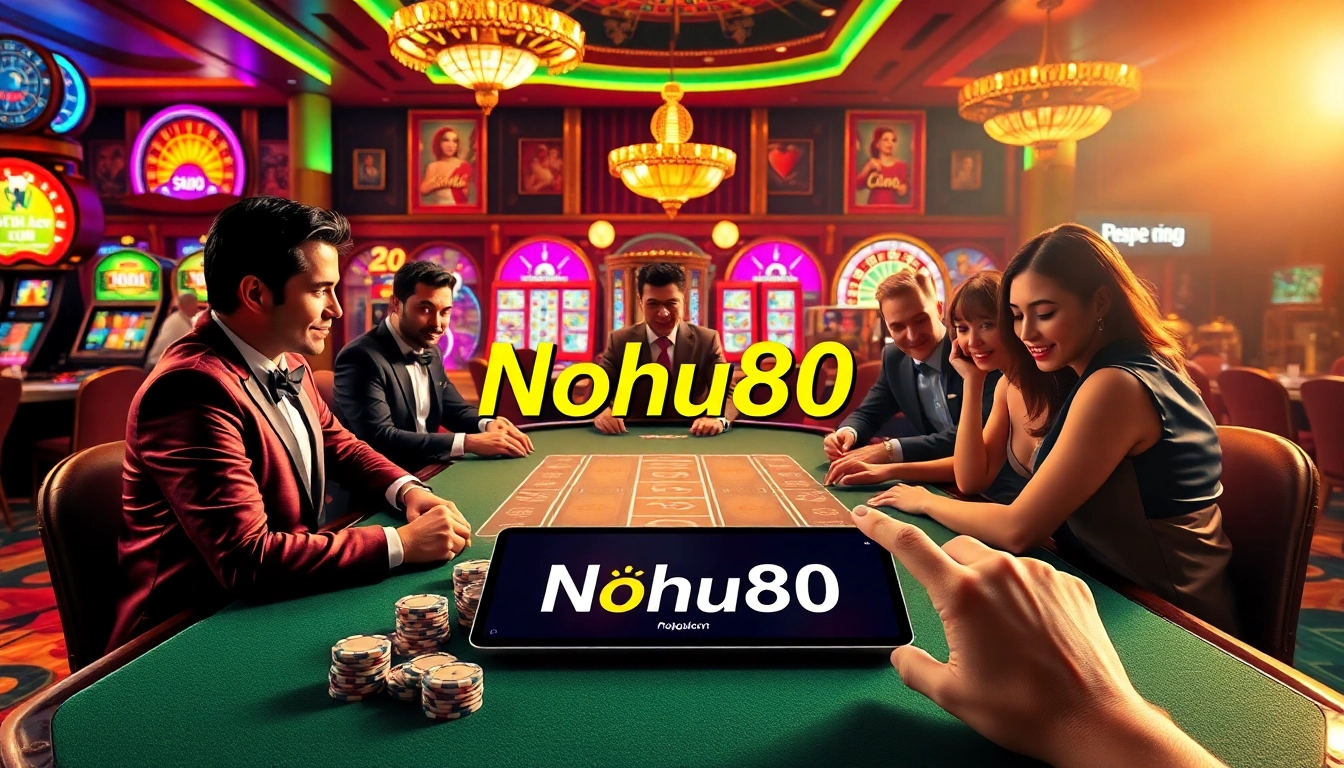 Players enjoy a thrilling poker game at the stylish casino, highlighting the excitement of https://nohu90vn.net/.
