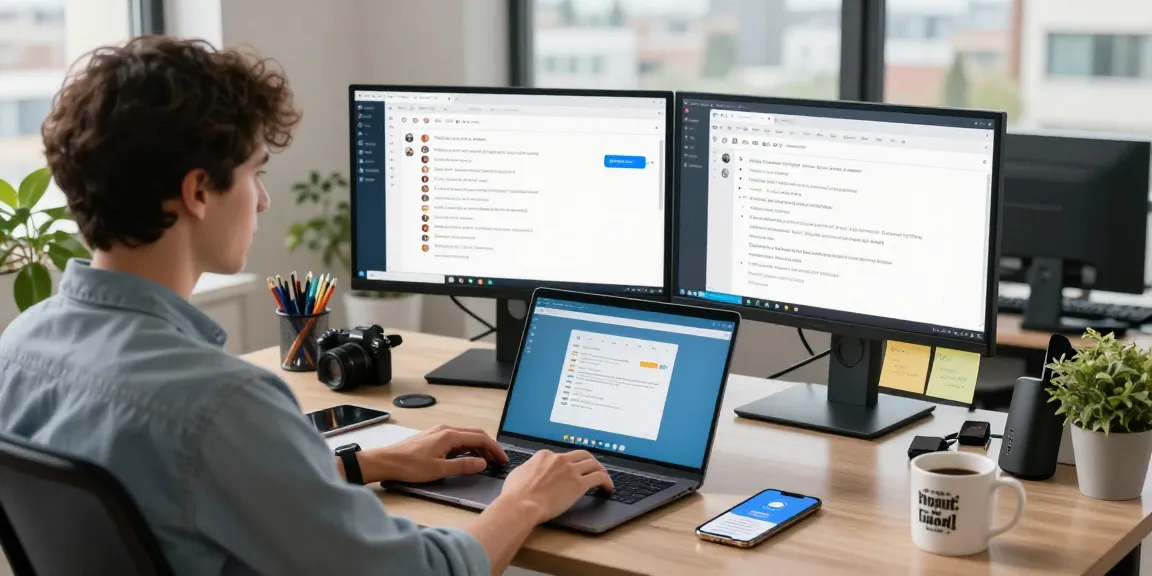 Using the Telegram Web Version in a modern home office setup with technology and productivity elements