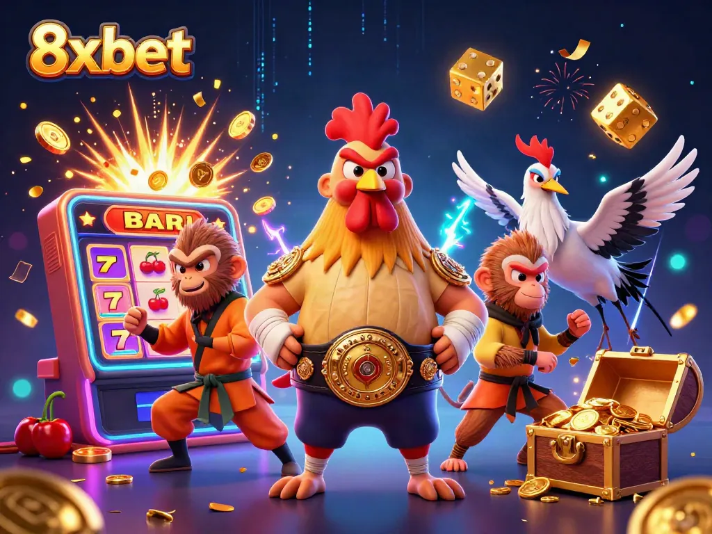 Engage with thrilling slots and casino games at 8x bet, featuring dynamic characters and vibrant elements.