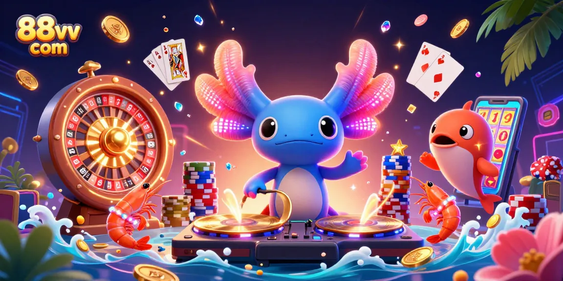 Experience the dynamic energy of 88vv com with vibrant casino-themed 3D illustration featuring a DJ scene.