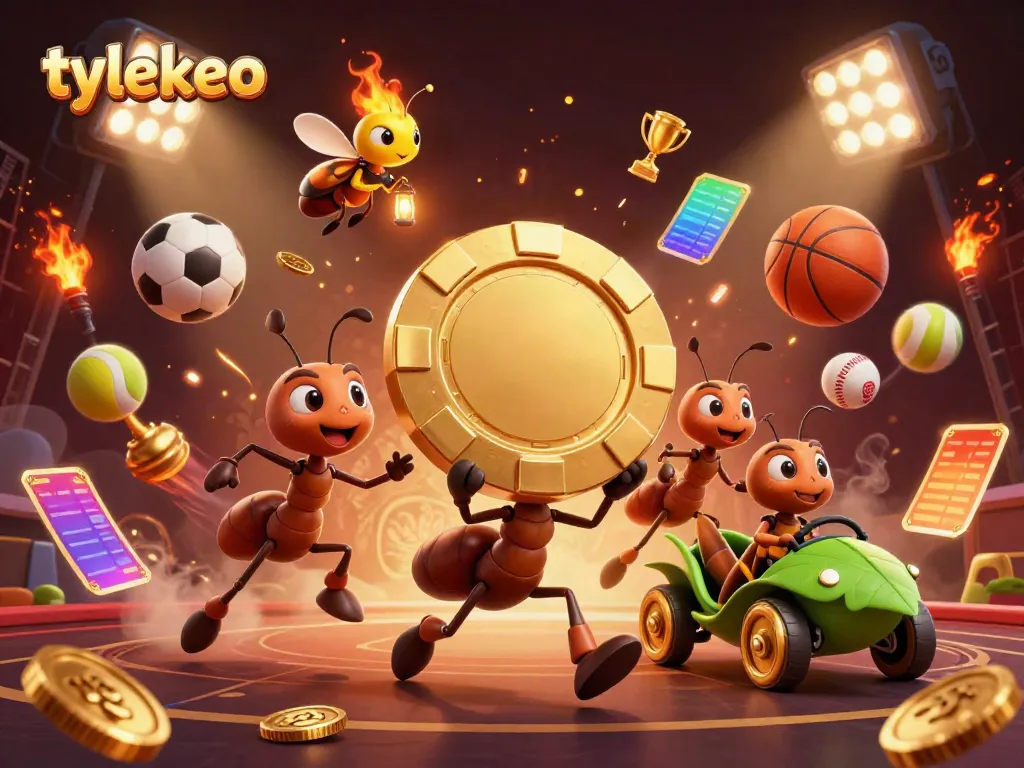 Engage with tylekeo as ants heist a massive poker chip in a vibrant casino-themed world.