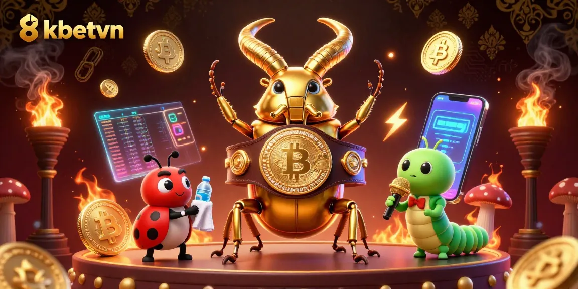 Experience thrilling gaming with 8kbetvn featuring a vibrant 3D animated scene of an epic betting showdown.
