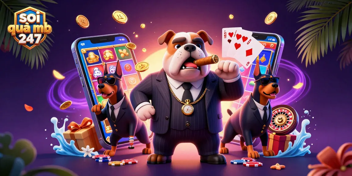 Soi cầu mb 247 showcases thrilling gameplay with a mob boss and poker elements in a vibrant casino scene.