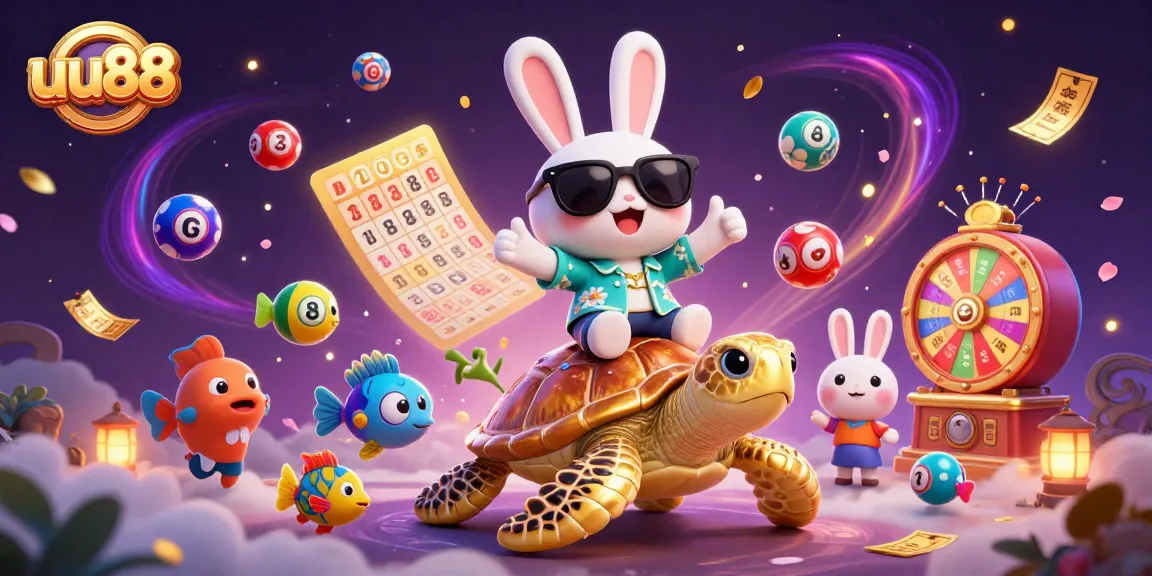 Join the excitement at uu88 with a lucky rabbit and golden sea turtle celebrating winnings!