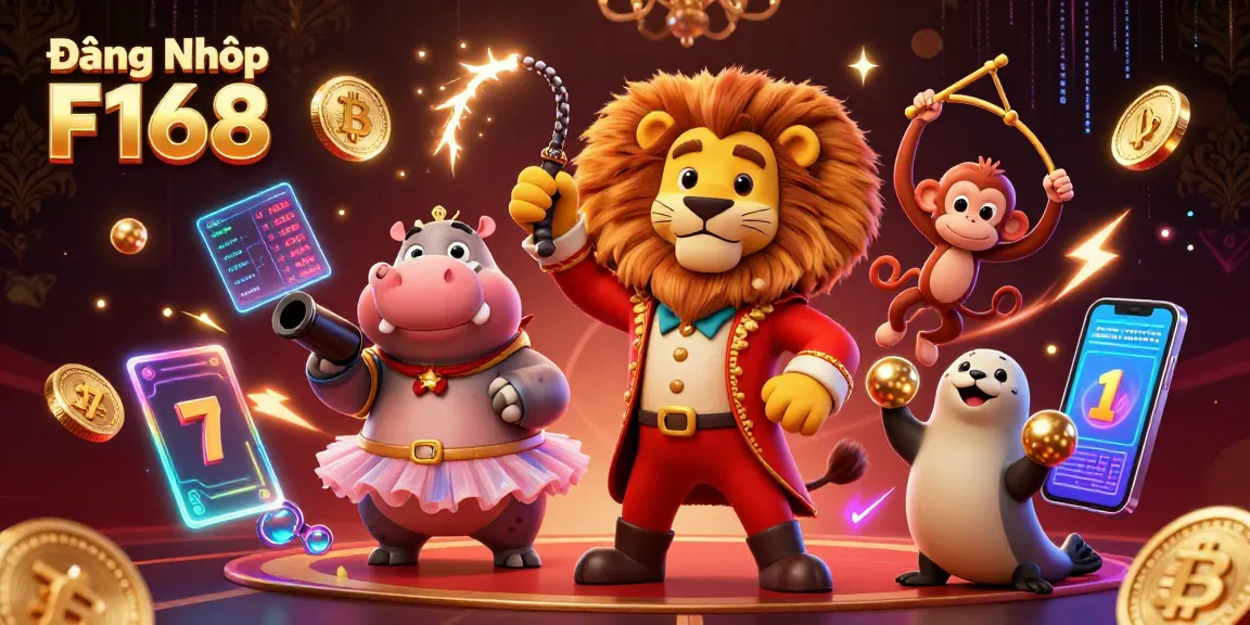 Engage in Đăng Nhập F168 through an exciting casino scene with vibrant characters and slot gaming elements.