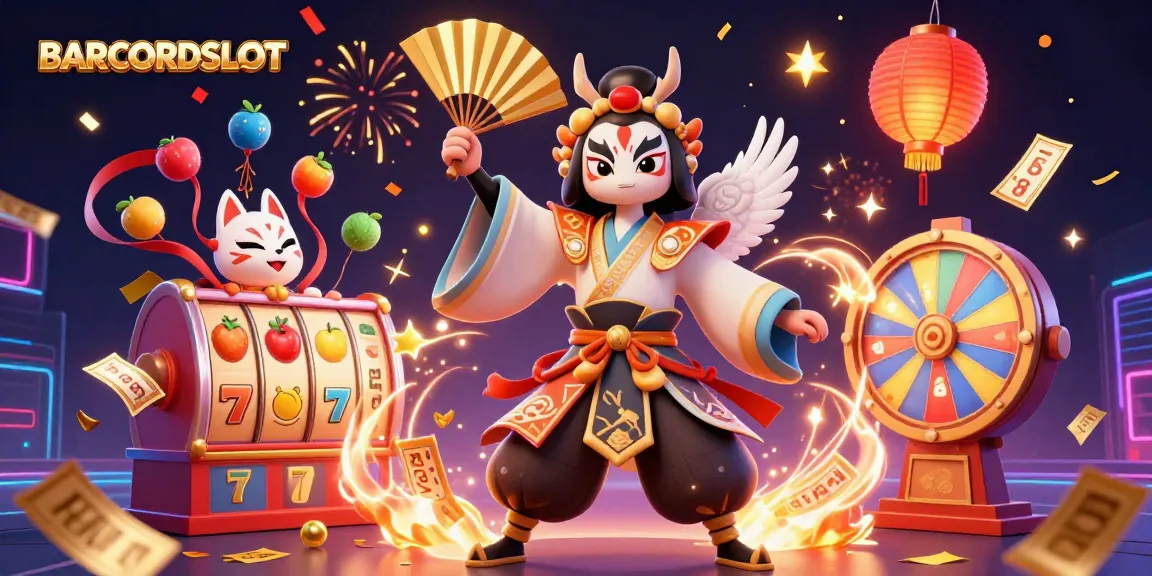 Engage with BARCODESLOT's vibrant online slot experience showcased with dynamic game elements and festive visuals.