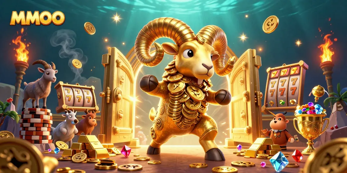 Join the MMOO adventure with exciting slots and golden treasures in vibrant casino imagery.