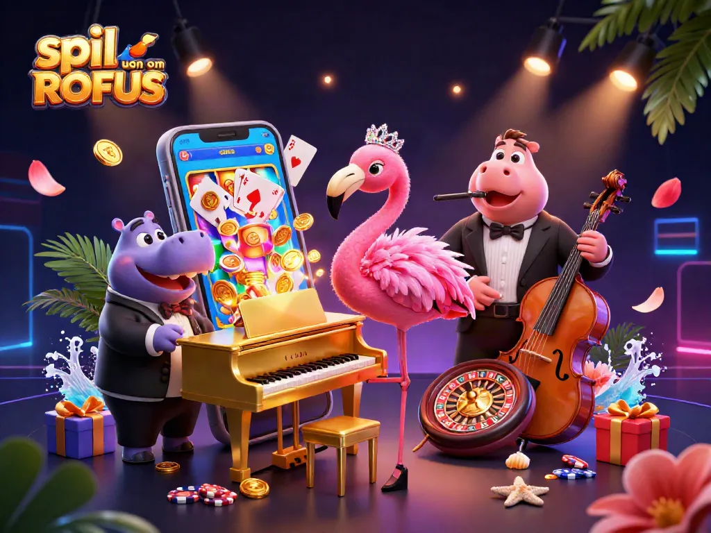 Engage in spil casino uden om ROFUS with vibrant gaming elements and dynamic scenes.