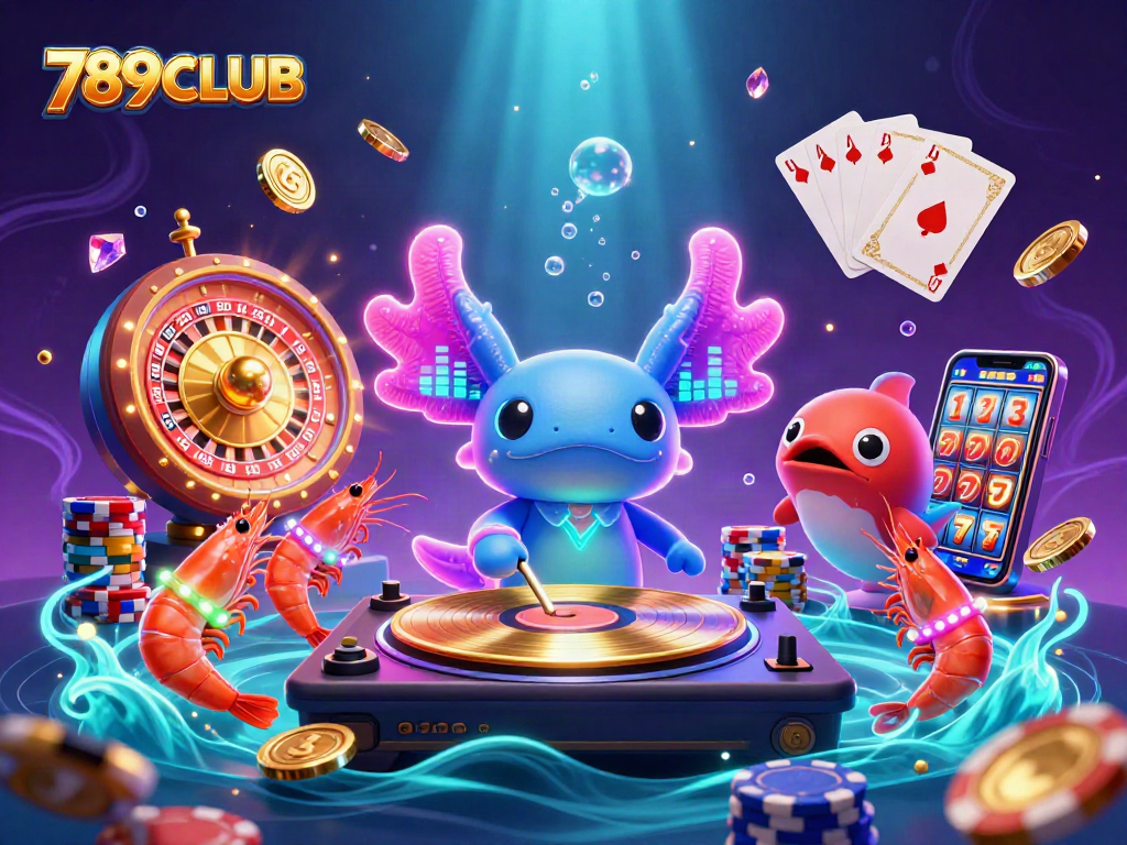 Experience the excitement of 789CLUB with vibrant 3D casino characters and sparkling gems.