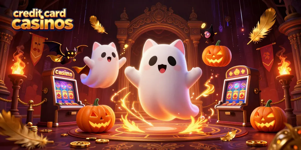 Experience thrilling games at credit card casinos with ghostly characters in a vibrant casino setting.