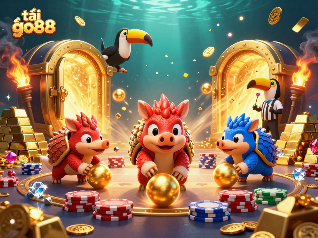 Join the excitement and tải go88 with vibrant pangolins and shimmering treasures in a dynamic casino scene!