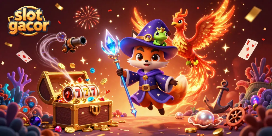 Experience thrilling spins with slot gacor in a festive 3D casino scene filled with rich elements.