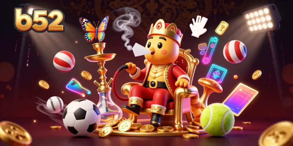 Experience b52 excitement with a vibrant 3D scene of gaming action and colorful elements.