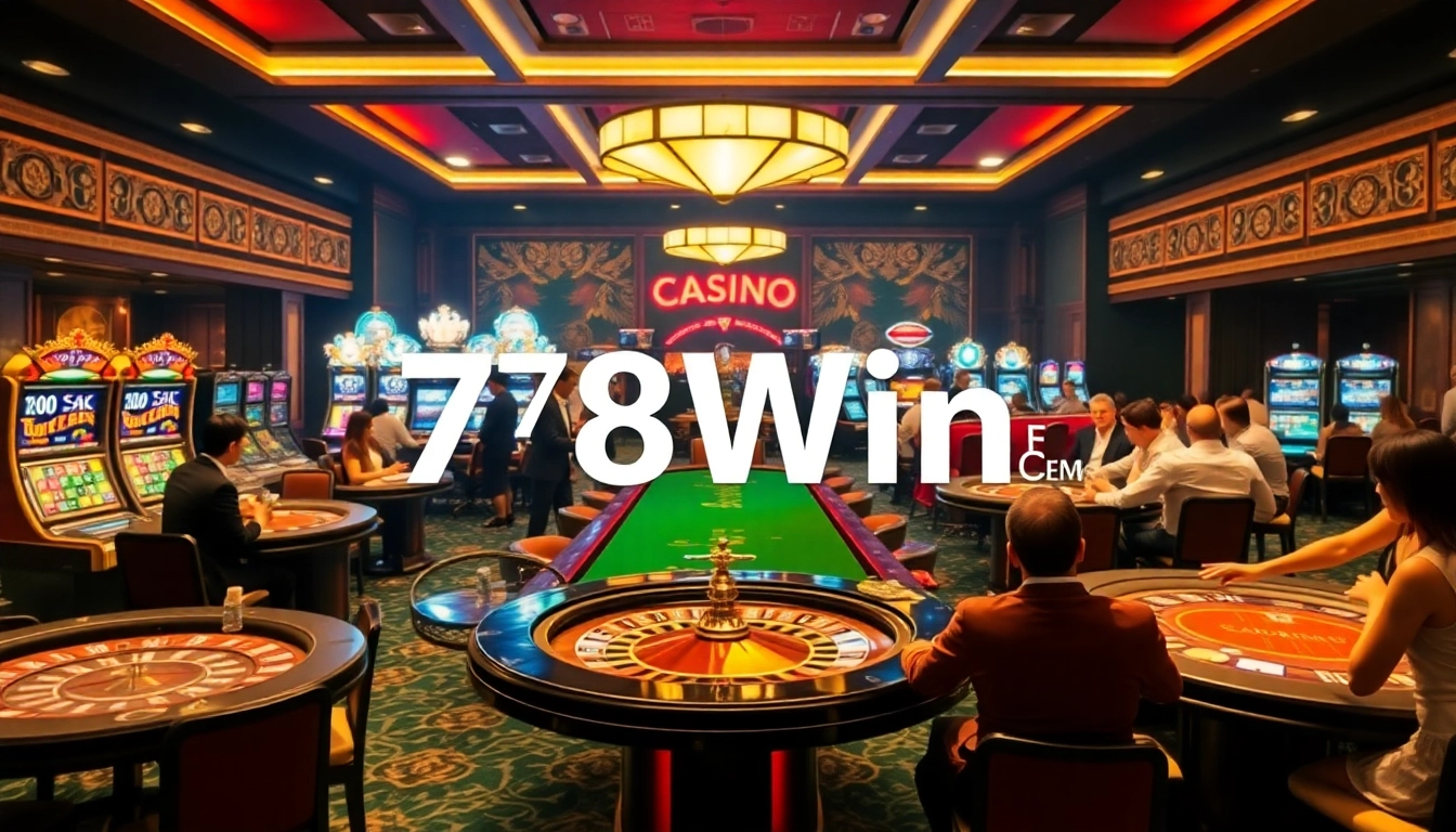Experience the excitement of winning at 78Win Com with vibrant casino games and cheering players.