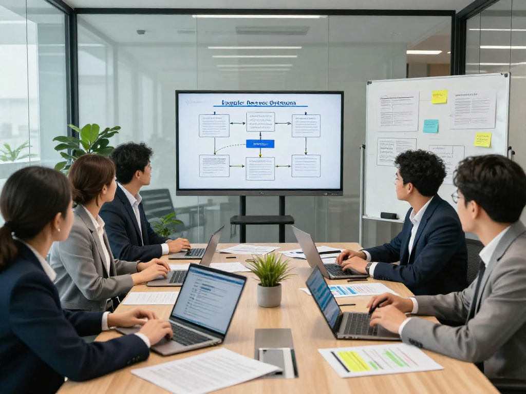 Group discussing document fraud detection strategies in modern conference room.